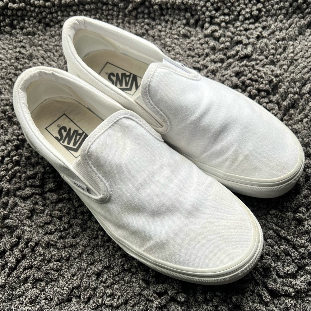 Vans White Canvas Slip-On Sneakers